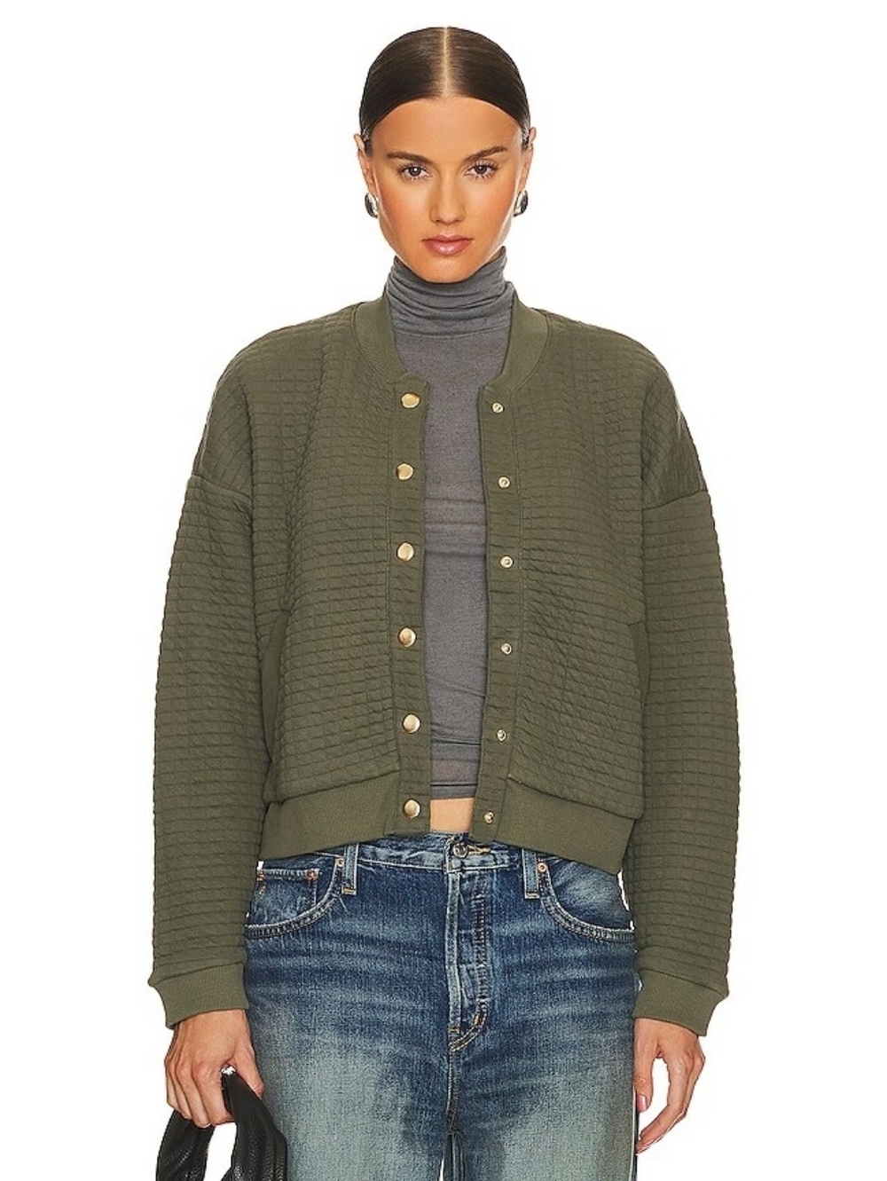 Nation LTD Logan Oversized Bomber jacket army green quilted women's size large L